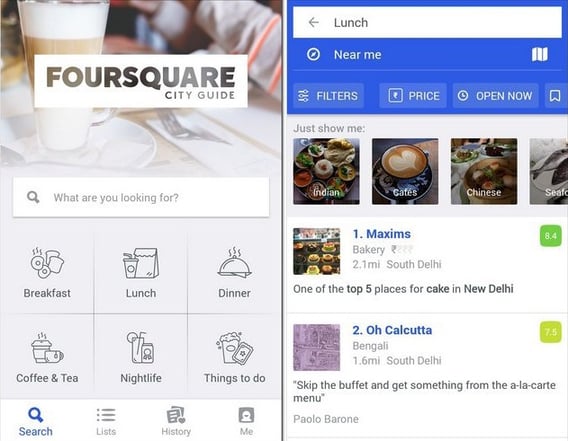 App para dispositivos móveis Foursquare city guide