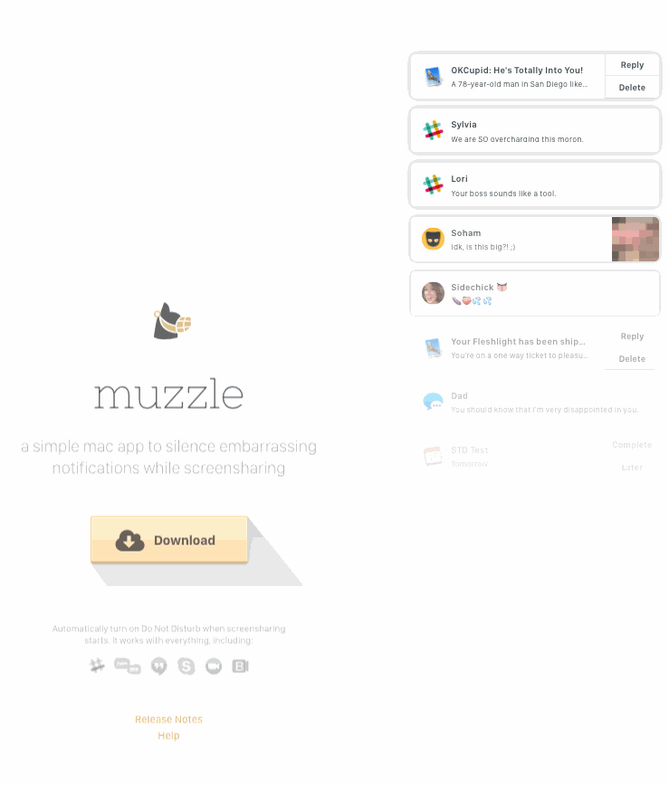 Landing page de cadastro do Muzzle com um botão de download amarelo